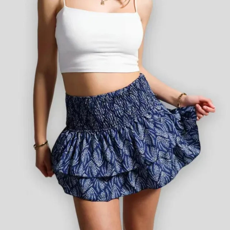 Floral Pleated Short Skirt for Women 2024 Summer Vintage Women'S High Waist Ruffle Mini Skirt Female Vacation Bohemian Dress-Gennys fashion