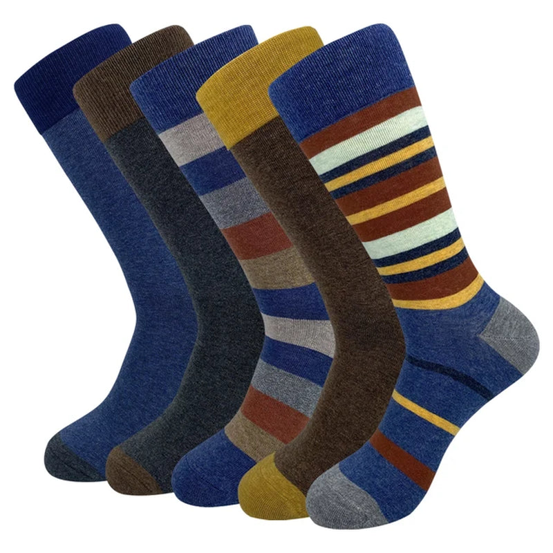 5 Pairs Mens Dress Socks plus Large Size，High Quality Combed Cotton Crew Socks，Black Cool Argyle Breathable Casual Socks for Men-Gennys fashion