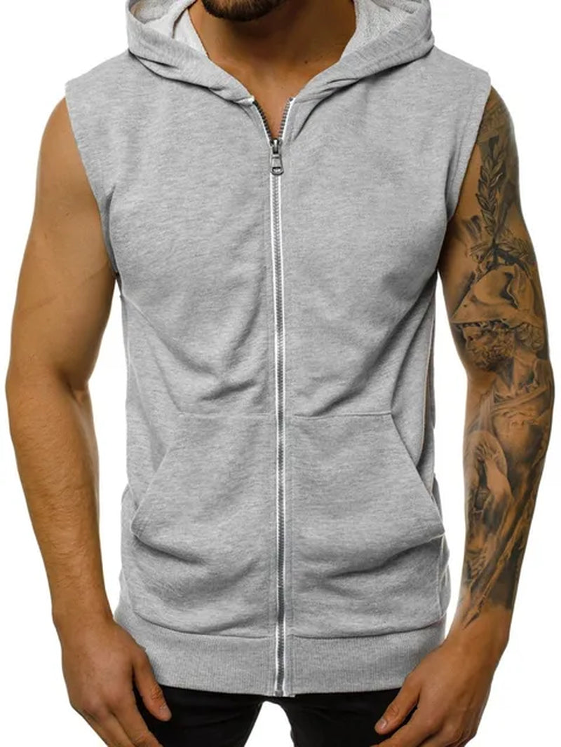 Hot Selling Men'S Lace up Hoodie with Open Front Zipper Hoodie, Sleeveless Fashionable Sports Jacket, Men'S Clothing-Gennys fashion