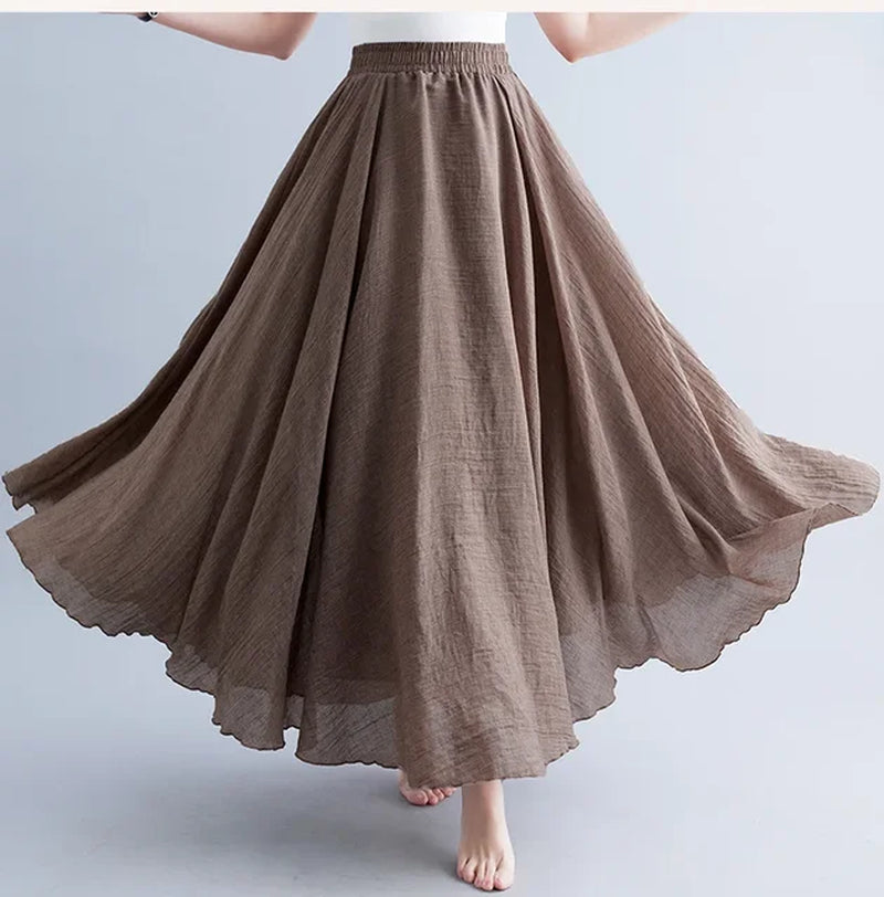 Fashion Cotton Linen Clothes Women Skirts Maxi Y2K Elegant Beach Saia Ropa Mujer Casual Vestido Boho Long Skirt Faldas Harajuku-Gennys fashion