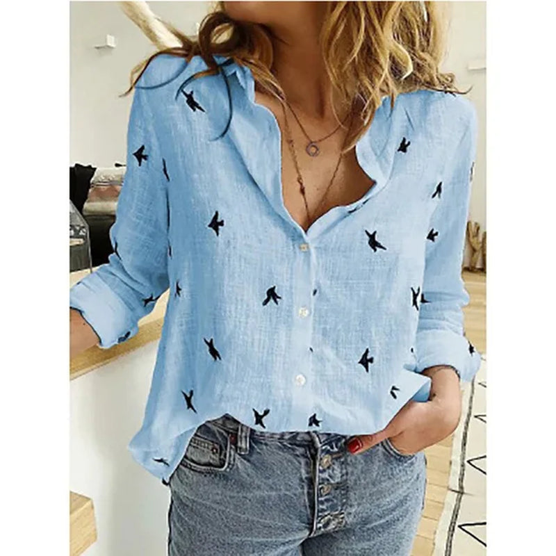 Elegant Cotton Linen Shirts Women Casual Solid Button Lapel Blouses Shirts Autumn Winter Long Sleeve Loose Tops Tunic Blusas-Gennys fashion