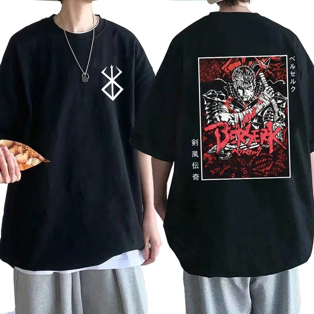 Berserk T Shirts Guts Funny T Shirt Men Cool Manga Graphic T-Shirt Japanese Anime Women Cotton Harajuku Manga Hip Hop Tops Tees-Gennys fashion