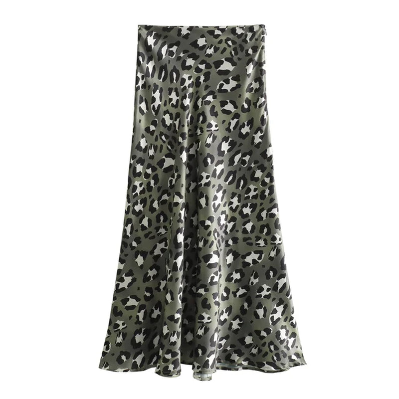 2024 Women Fashion Leopard Print Skirt Vintage High Waist Midi Skirts Elegant Women Summer Casual Streetwear Skirt-Gennys fashion