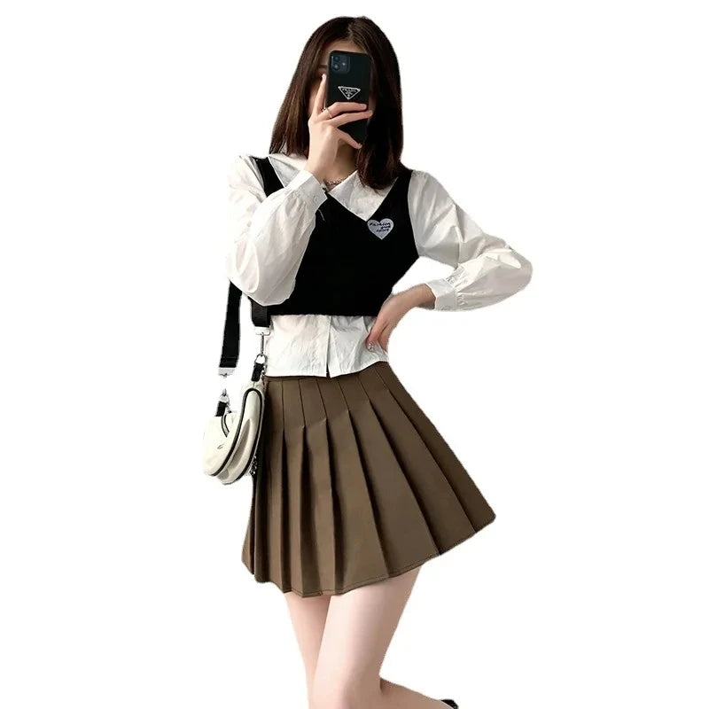 Short Skirt Women'S plus Size Women'S Summer High Waisted Harajuku Korean Black Mini Pleated Skirt Female Student Uniform-Gennys fashion