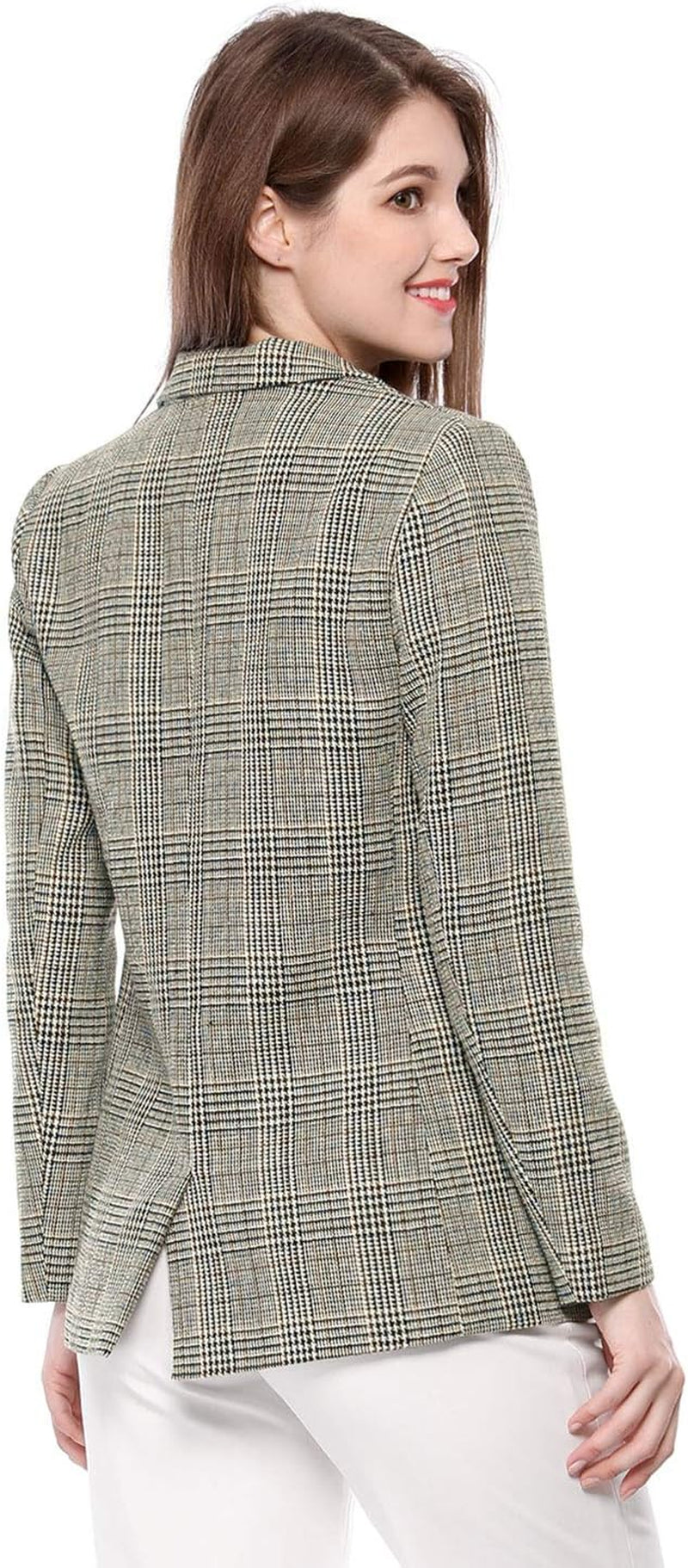 Women'S Blazers Boyfriend Notched Lapel Plaid Blazer Jacket-Gennys fashion