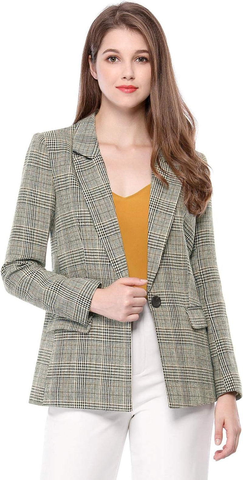 Women'S Blazers Boyfriend Notched Lapel Plaid Blazer Jacket-Gennys fashion