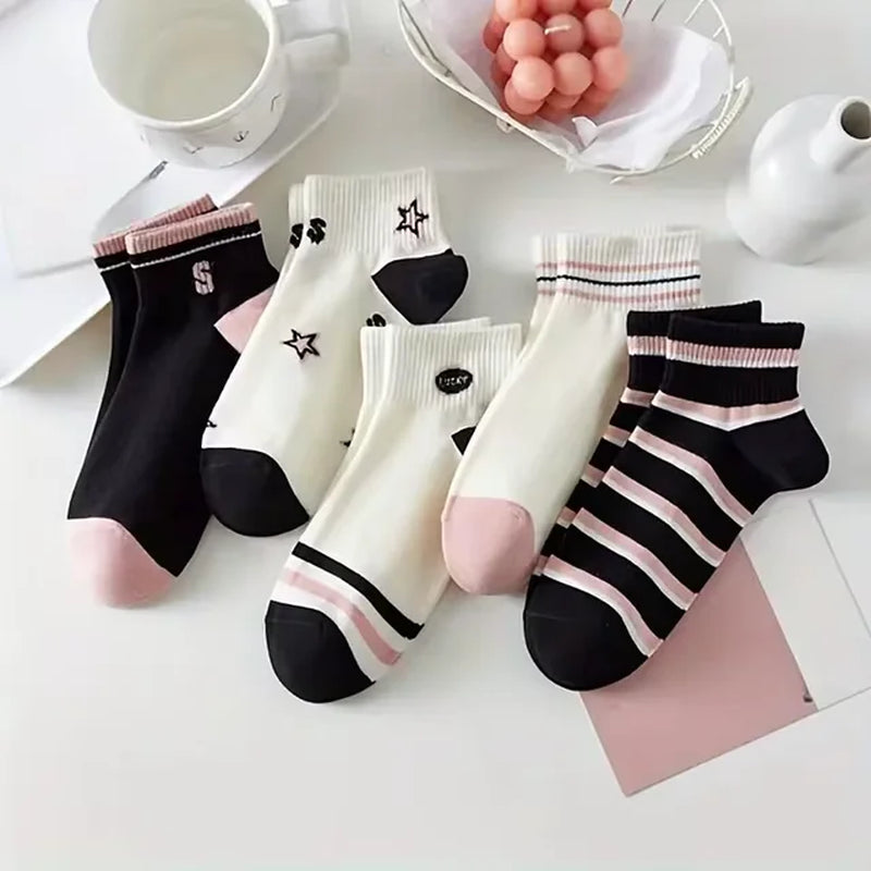 5 Pairswomen'S Middle Tube Socks Harajuku Retro Floral Vintage Novelty Elegant Ethnic Kawaii Cute Casual Breathable Ladies Girls-Gennys fashion