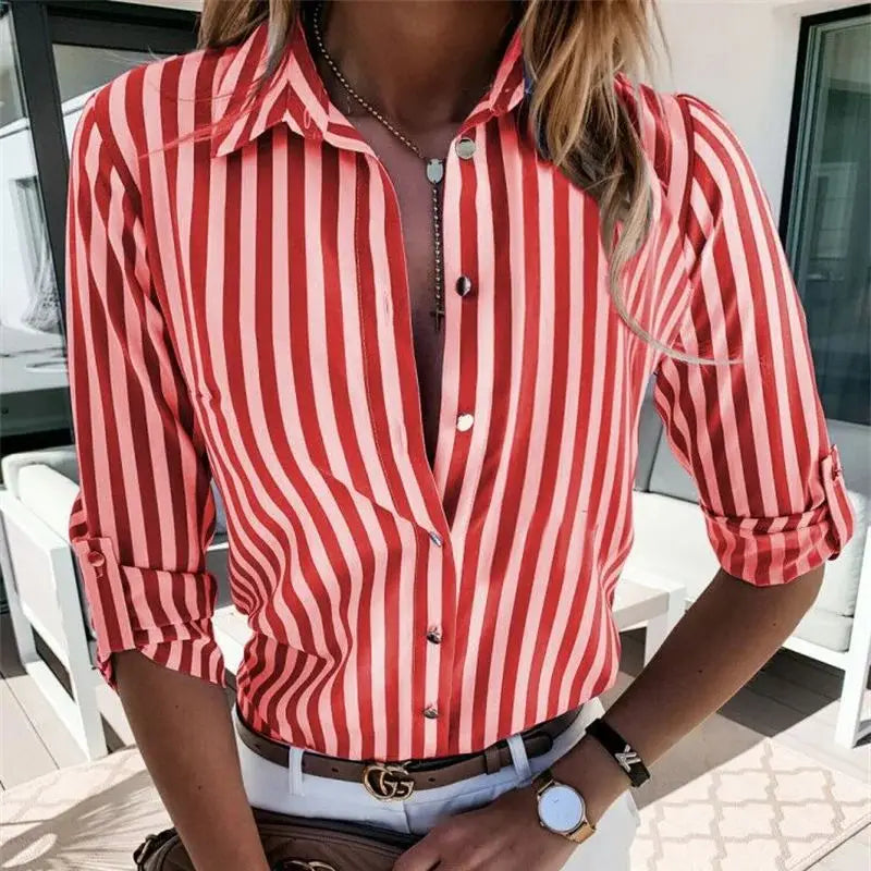 Casual Loose Striped Shirts for Women 2023 Autumn Vintage Women'S Oversized Shirts and Blouses Fashion Elegant Youth Female Tops-Gennys fashion