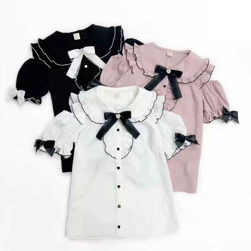 Kawaii Womens Shirts Lolita Y2K Cute Japanese Style Blouse Elegant Long Sleeve Sweet Tops Casual Office Ladies Aesthetic Shirt-Gennys fashion