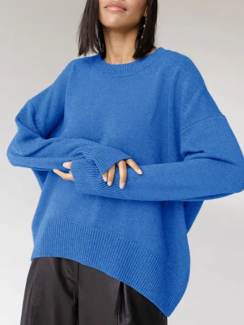 Basic Sweaters for Women Oversize O Neck Knitted Pullovers Autumn Winter Loose Tops Women'S Jumper Light Blue Sweaters Oversized-Gennys fashion