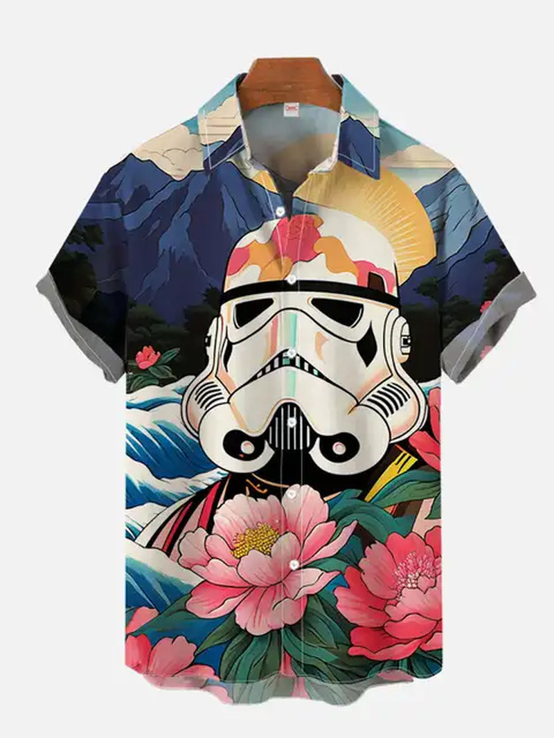 2024 Fashion Ukiyo-E Tropical Floral and Sci-Fi Space Samurai Printing Turndown Collar Hawaiian Short Sleeve Shirt Casual Shirts-Gennys fashion