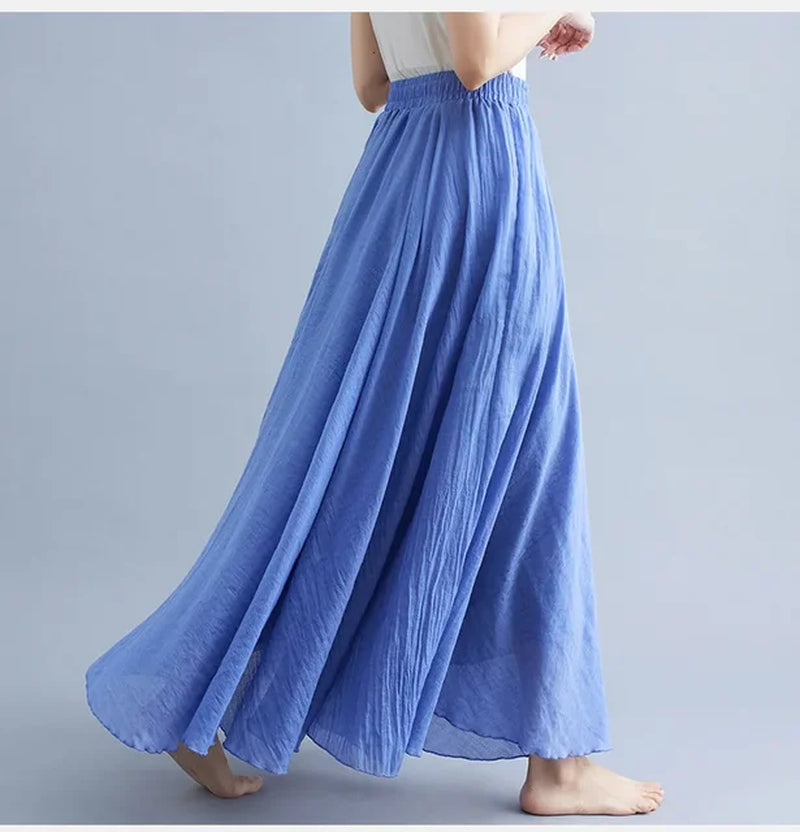 Fashion Cotton Linen Clothes Women Skirts Maxi Y2K Elegant Beach Saia Ropa Mujer Casual Vestido Boho Long Skirt Faldas Harajuku-Gennys fashion