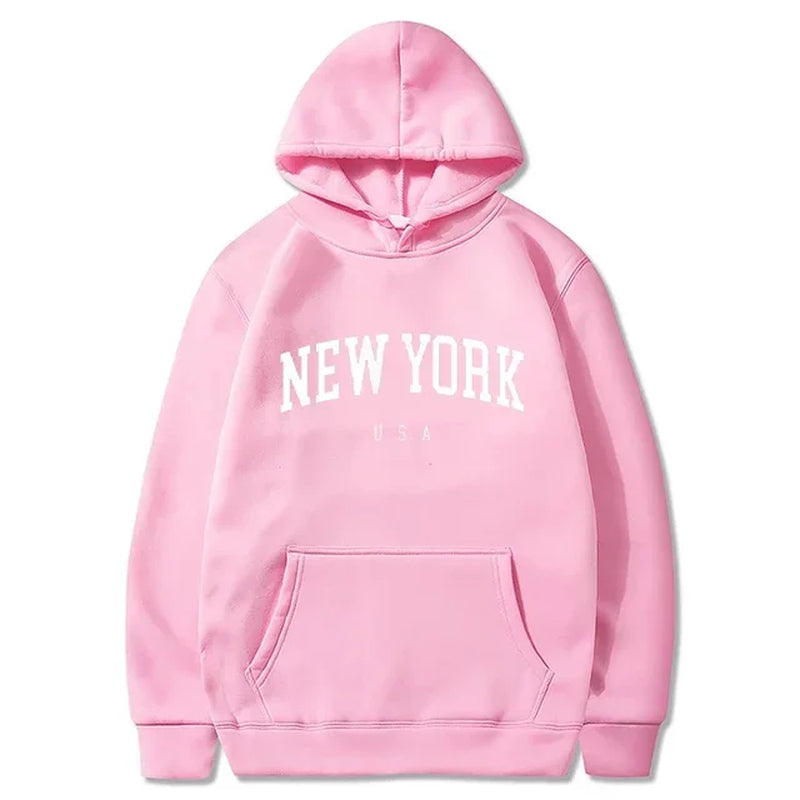 Men Women New York U.S.A City Hoodies Fashion Letter Printed Graphic Sweatshirts Loose Casual Harajuku Hooded Pullover Sportwear-Gennys fashion