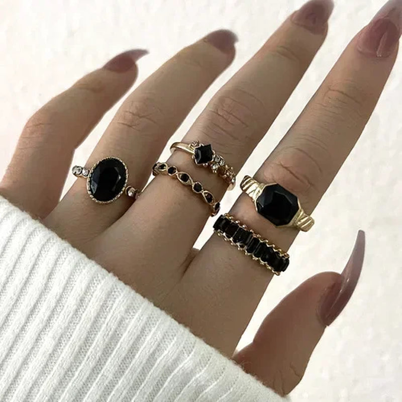 Crystal Rings Set Vintage Women Butterfly Pearl Geometric Hollow Ring Girls Anillos Jewelry Bague Adjustable Funk Jewellery-Gennys fashion