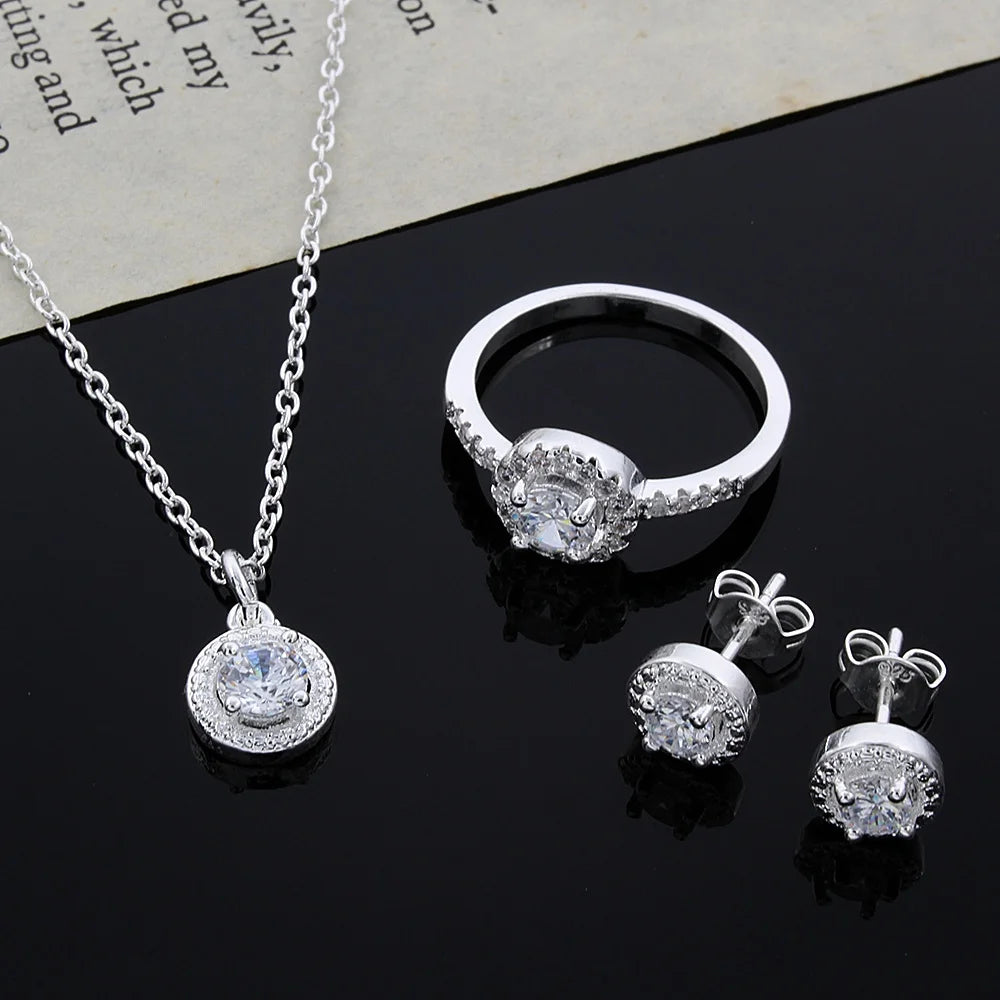 925 Sterling Silver Crystal Jewelry Set-Gennys fashion