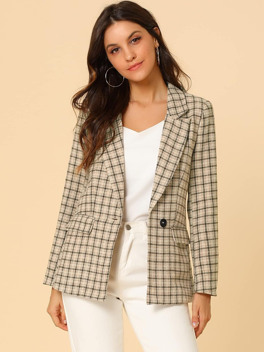 Women'S Blazers Boyfriend Notched Lapel Plaid Blazer Jacket-Gennys fashion