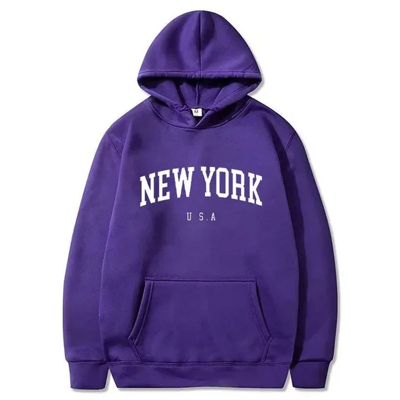 Men Women New York U.S.A City Hoodies Fashion Letter Printed Graphic Sweatshirts Loose Casual Harajuku Hooded Pullover Sportwear-Gennys fashion