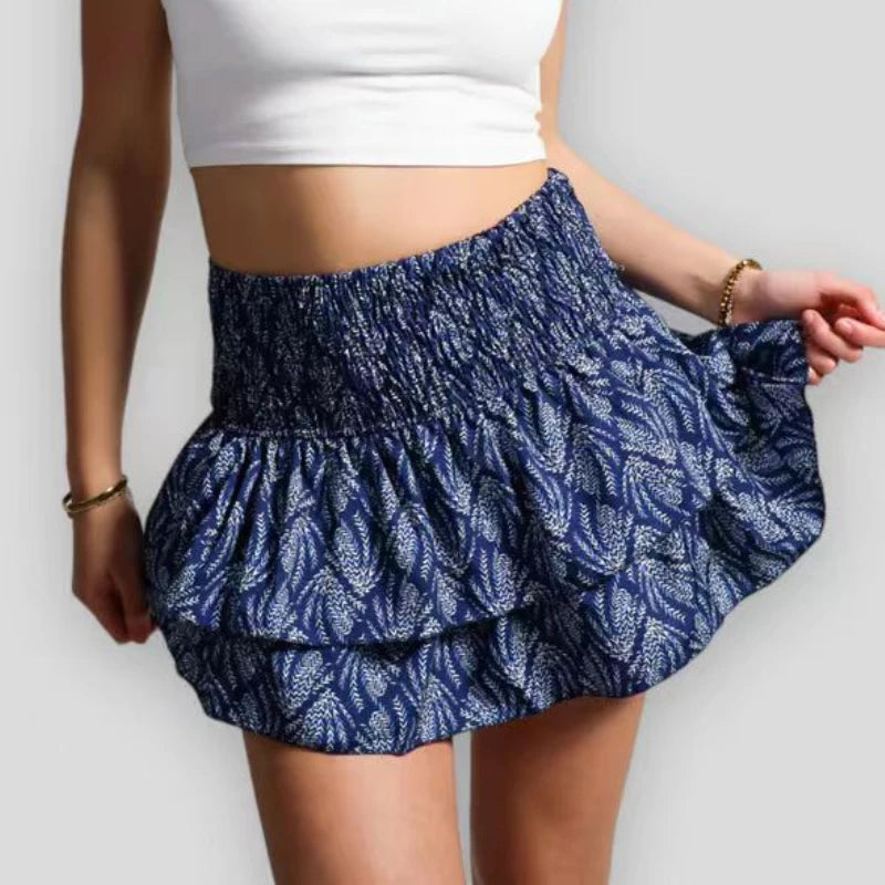 Floral Pleated Short Skirt for Women 2024 Summer Vintage Women'S High Waist Ruffle Mini Skirt Female Vacation Bohemian Dress-Gennys fashion