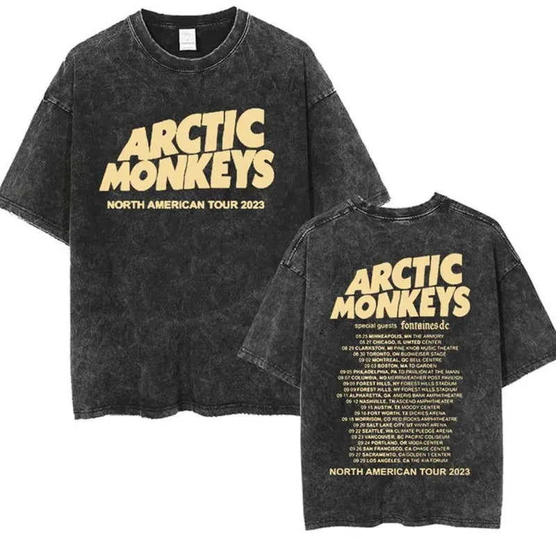 Retro Rock Arctic Monkeys Music Album Graphic T-Shrit Men'S Vintage Washed Oversized Short Sleeve T Shirt Y2K Hip Hop Streetwear-Gennys fashion