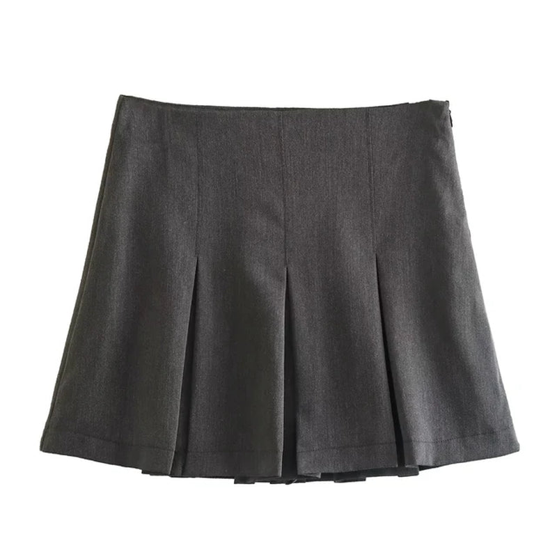 Vintage Dark Grey Pleated Mini Skirt 