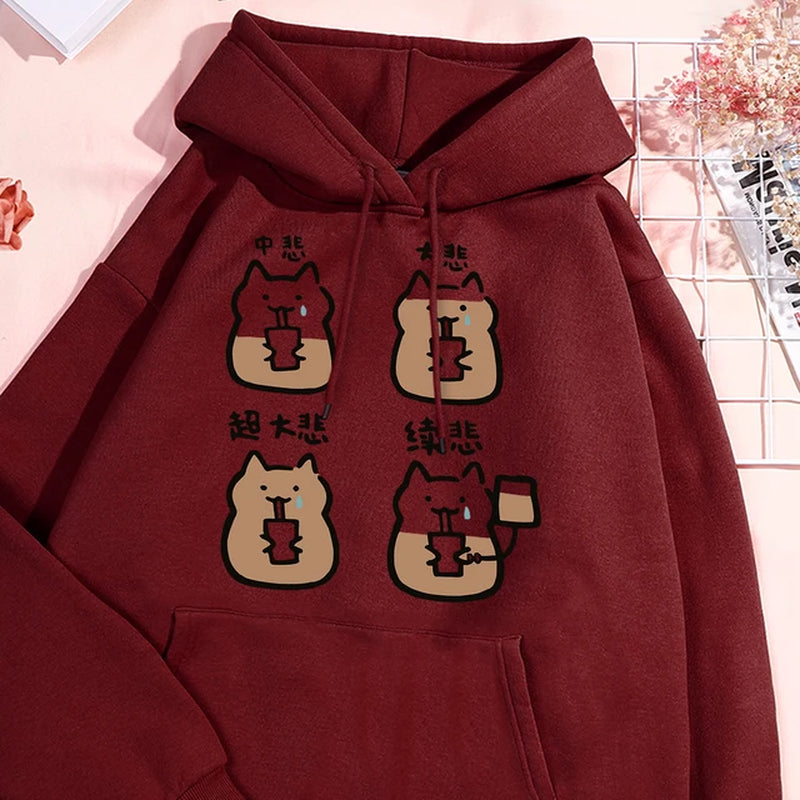 Medium Cup Large Cup Fun Cat Men Women Hoodies Harajuku Street Hoody O-Neck Casual Oversized Clothes Fashion Pullover Sweatshirt-Gennys fashion