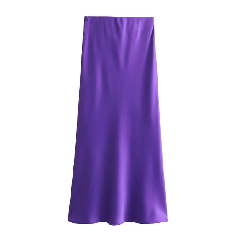 2024 Women Solid Satin Skirt Strethy High Waist Female Long Skirt 6X007-Gennys fashion