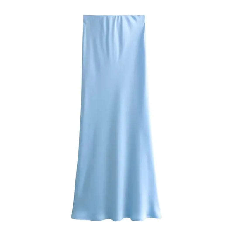 2024 Women Solid Satin Skirt Strethy High Waist Female Long Skirt 6X007-Gennys fashion