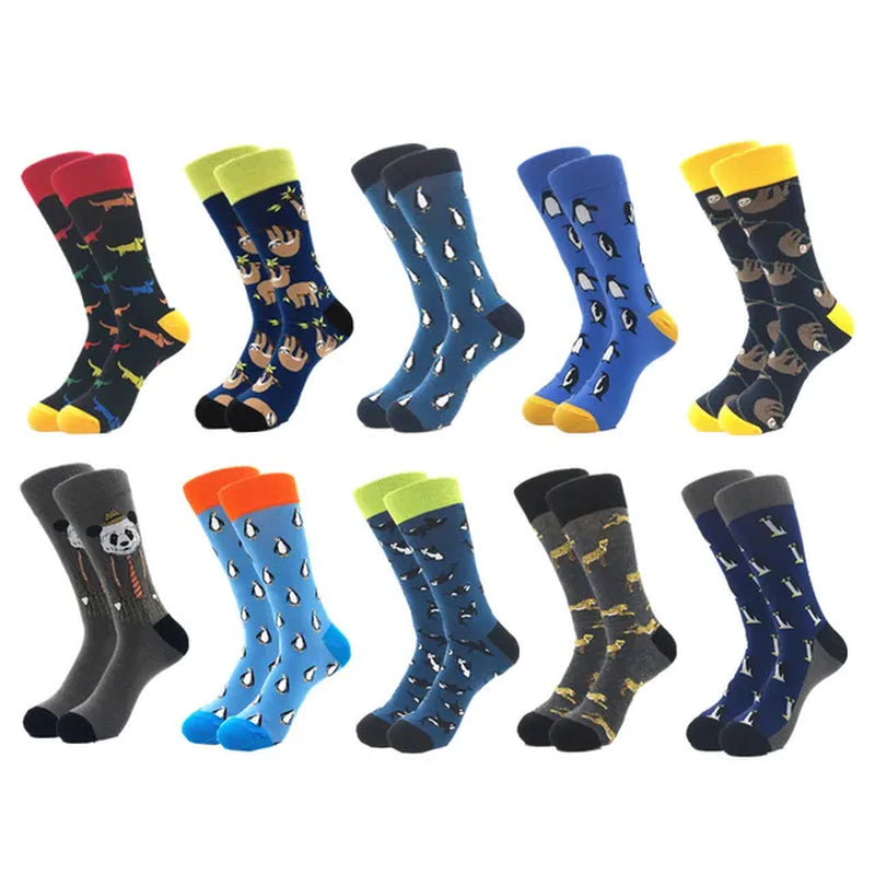 10Pairs/Lot Brand Quality Mens Socks Combed Cotton Colorful Happy Funny Sock Autumn Winter Warm Casual Long Men Compression Sock-Gennys fashion