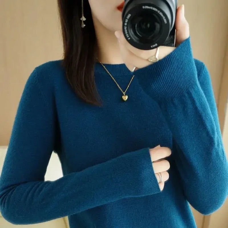 2024 Women Sweater Spring Autumn Long Sleeve O-Neck Pullovers Warm Bottoming Shirts Korean Fashion Sweater Knitwear Soft Jumpers-Gennys fashion