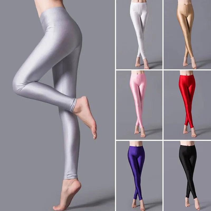 Casual Fluorescent Shiny Pant Leggings for Women Neon Leggings Multiple Color Slim Legging Skinny High Elastic Pants-Gennys fashion