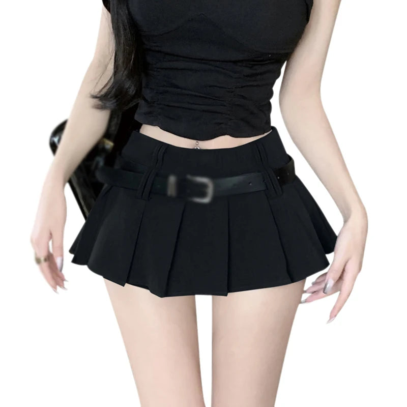 Women'S High Waist Short Skirt Sexy and Fashionable Spicy Girl A-Line Pleated Skirt with Belt Half Length Skirt-Gennys fashion