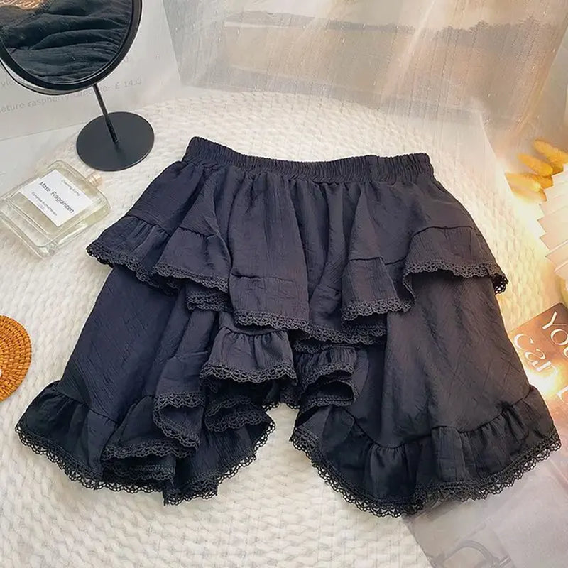 Elastic Waist White Black Irregular Mini Kawaii Skirt Japanese Style School Y2K Aesthetic Ruffles Short Skirt Women Streetwear-Gennys fashion