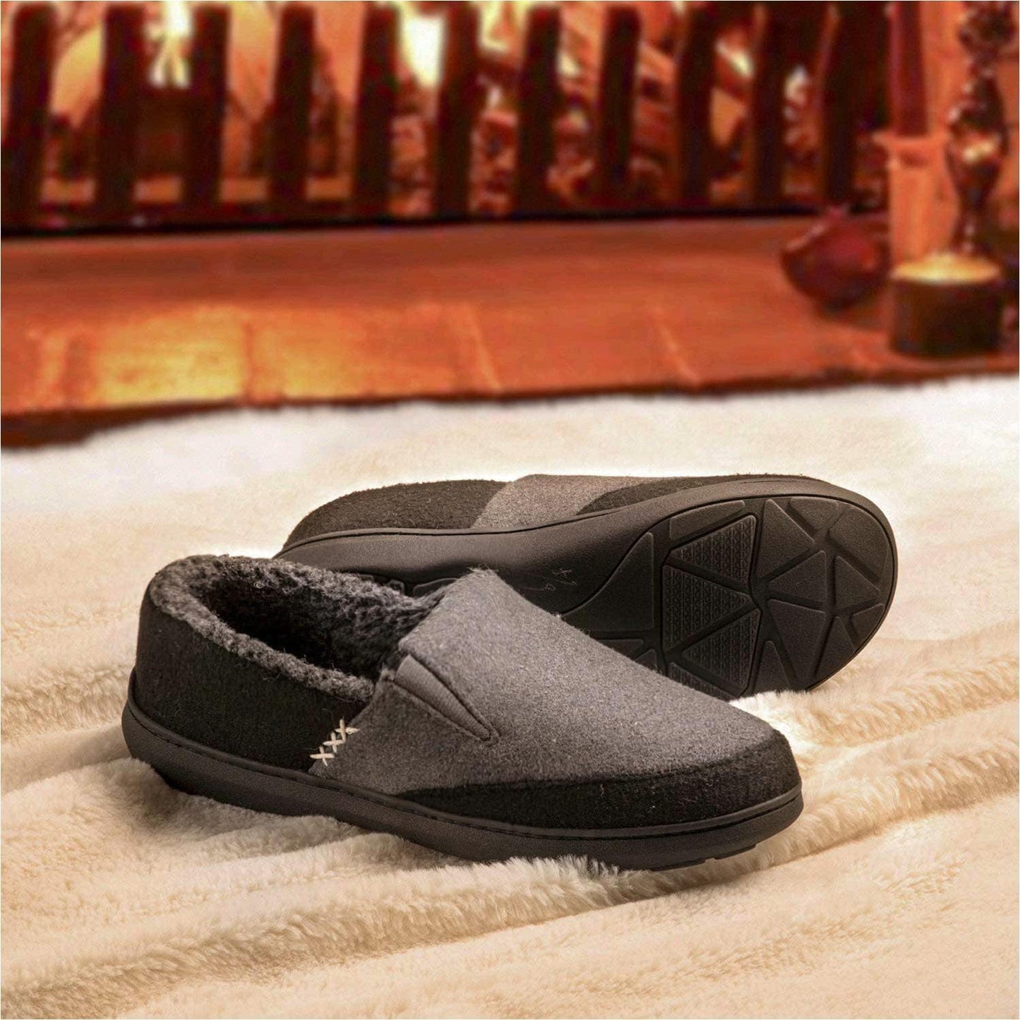 Men'S Wool Blend Closed-Back Slippers, Indoor/Outdoor Durable House Shoes with High-Density Foam-Gennys fashion