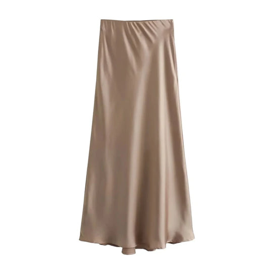 Elegant Satin High-Waist Midi Skirt