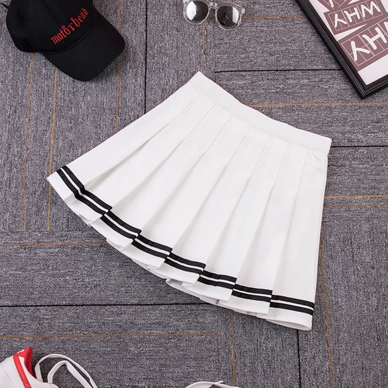 High Waist Women'S Skirts Striped Pleated Elastic Waist Female Sweet Mini Dance Plaid Skirt Y2K Korean England Style-Gennys fashion