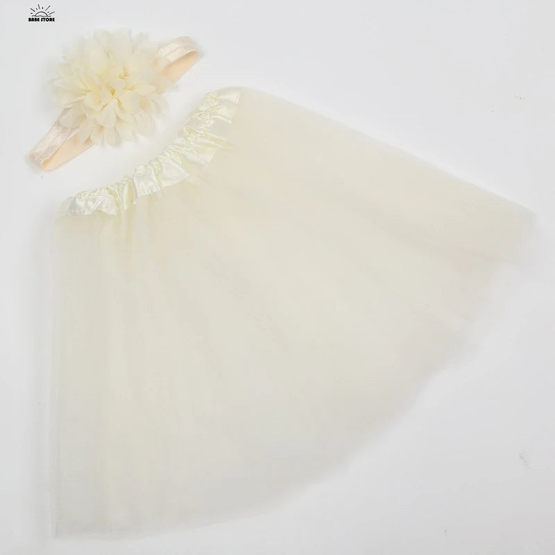 Infant Photograph Outfit Headband & Tulle Tutu Skirt Photo Studio Props Universal Baby Cosplay Costume Dress Shower Gift-Gennys fashion