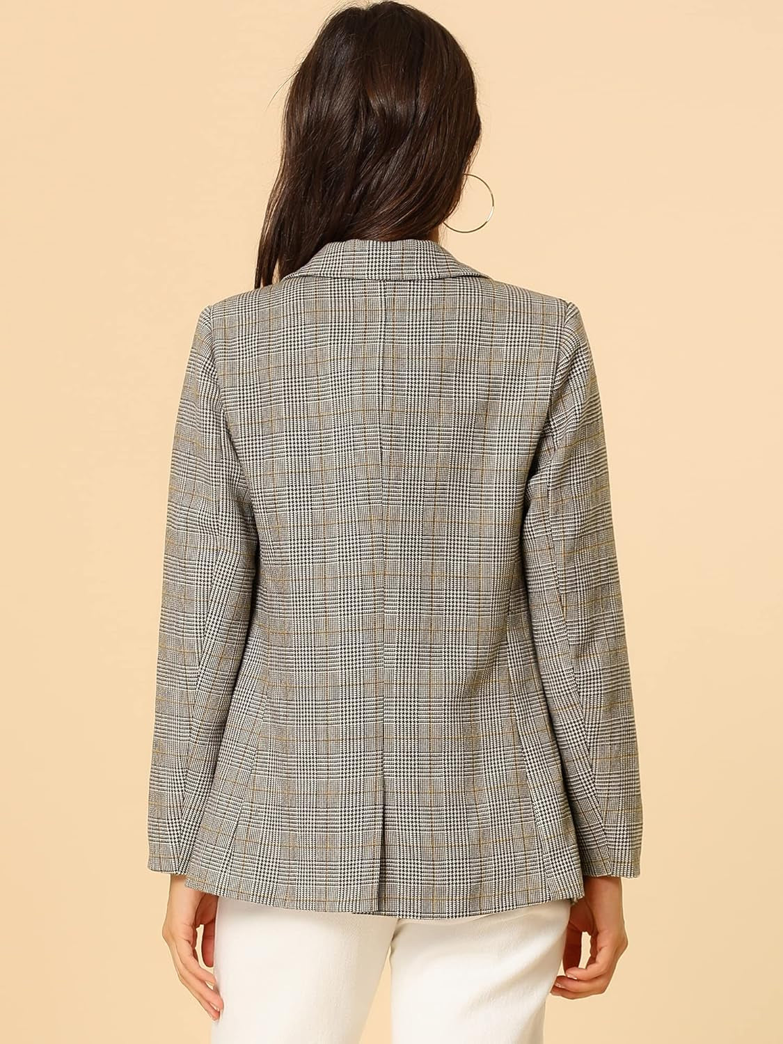 Women'S Blazers Boyfriend Notched Lapel Plaid Blazer Jacket-Gennys fashion