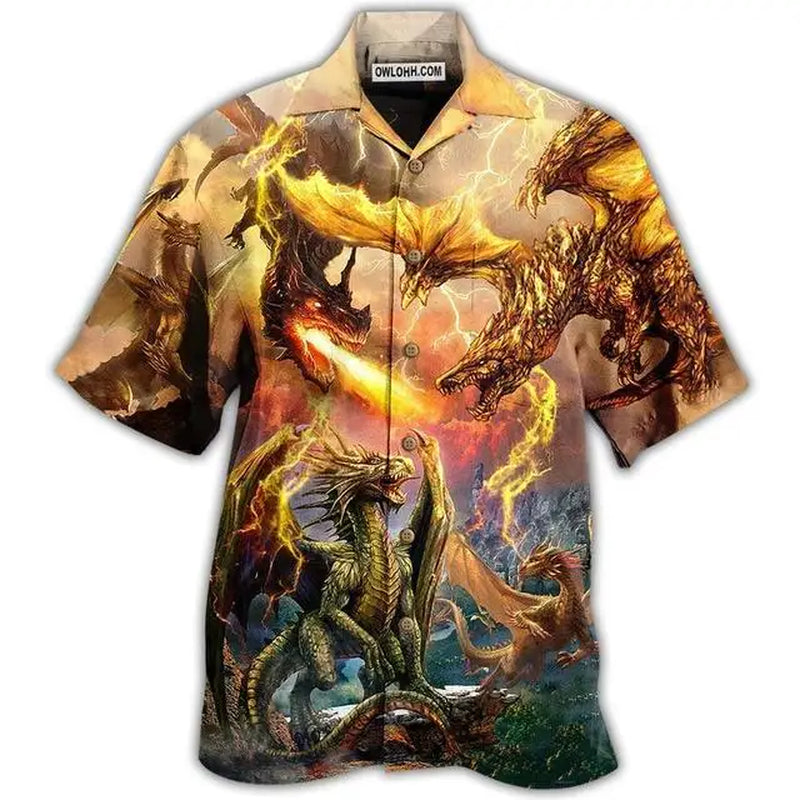 Summer Beach 3D Print Dragon Loose Short Sleeve Retro Shirt for Streetwear Camisas Casuais Hawaiian Blouse Slim Fit Men Clothing-Gennys fashion