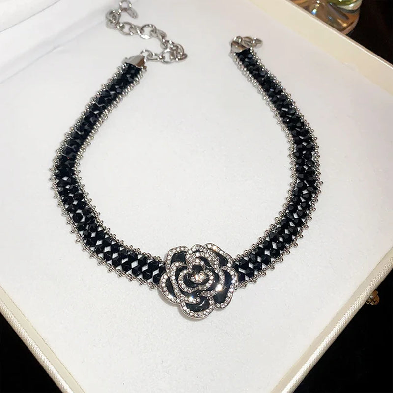 Fashion Camellia Flower Bracelet for Women Black Crystal Chain Bracelets Weddings Party Bangles 2024 New in Charms Jewelry Sets-Gennys fashion