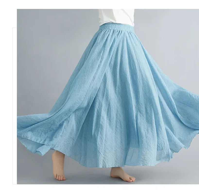 Fashion Cotton Linen Clothes Women Skirts Maxi Y2K Elegant Beach Saia Ropa Mujer Casual Vestido Boho Long Skirt Faldas Harajuku-Gennys fashion