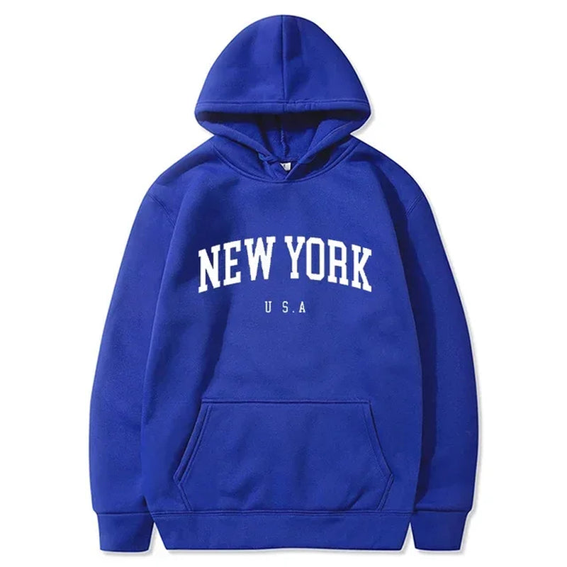 Men Women New York U.S.A City Hoodies Fashion Letter Printed Graphic Sweatshirts Loose Casual Harajuku Hooded Pullover Sportwear-Gennys fashion