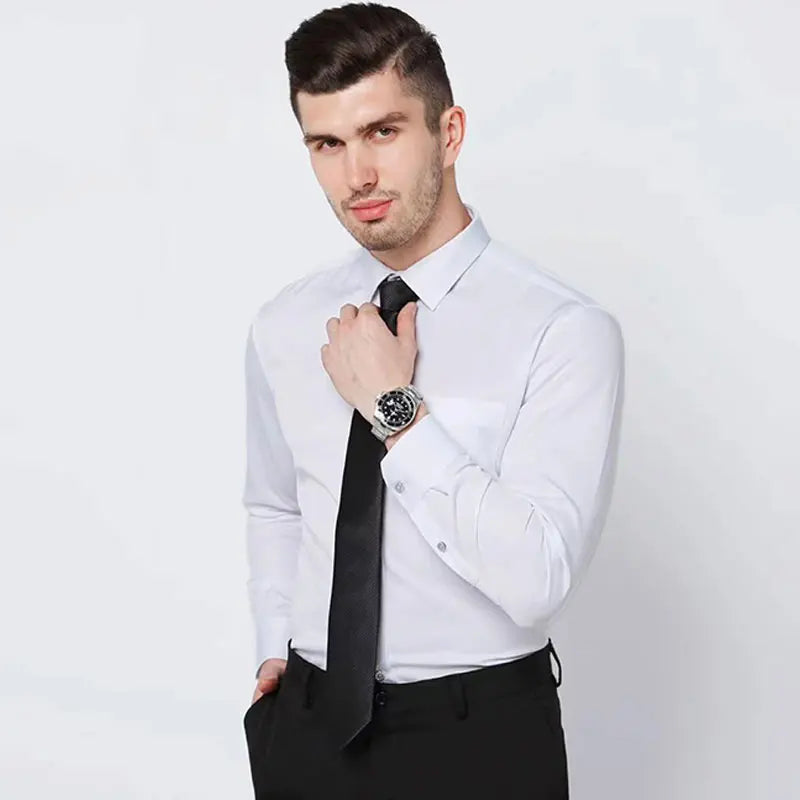 New Wrinkle-Resistant Men'S Shirt Long Sleeve Dress Slim-Fit Free Ironing Social Business Formal Wear Easy to Take Care Of-Gennys fashion