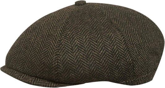 Unisex Herringbone Tweed Baker Boy Cap