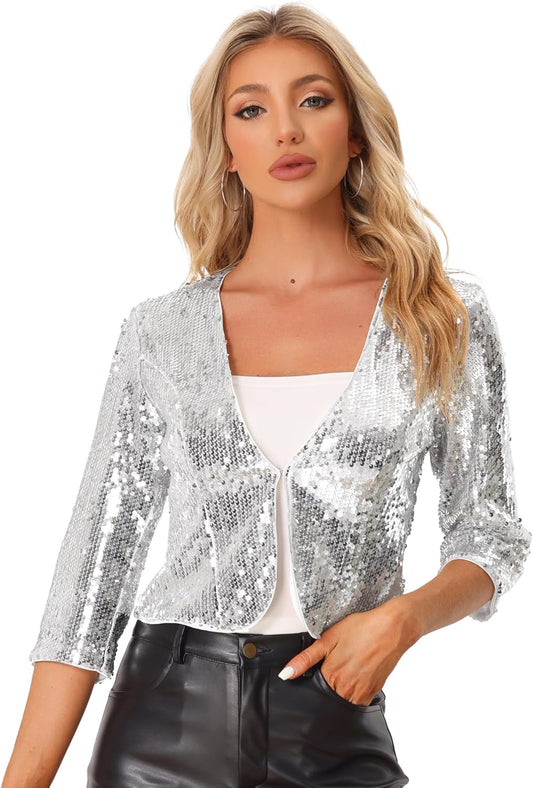 Sparkly Sequin 3/4 Sleeve Shrug