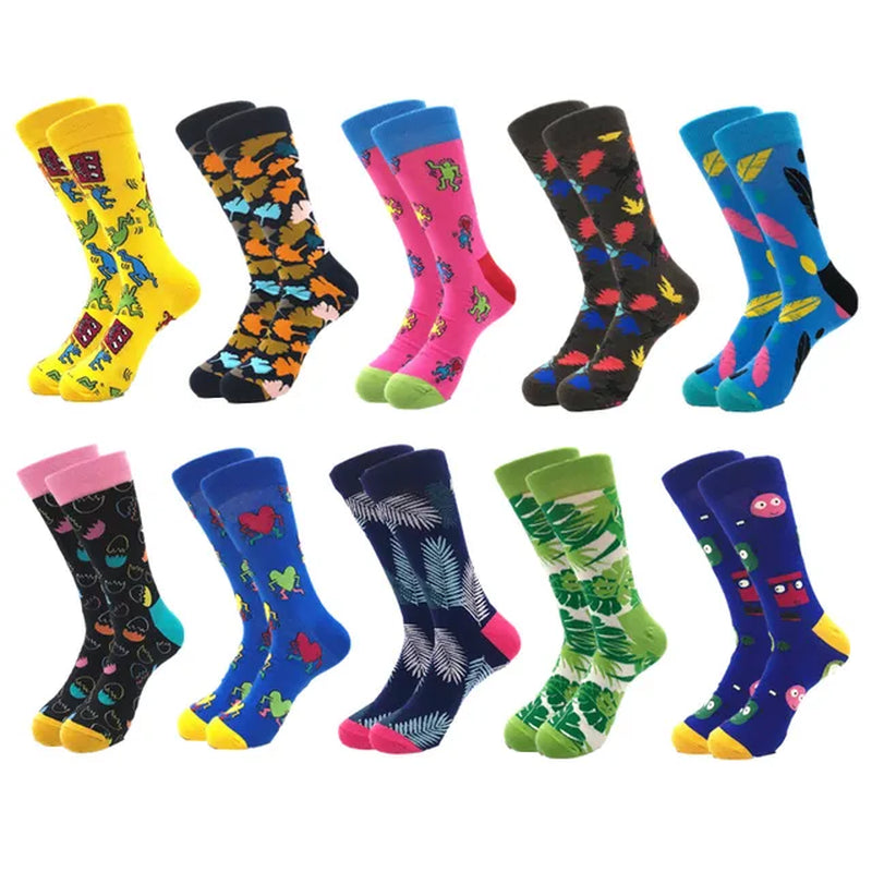 10Pairs/Lot Brand Quality Mens Socks Combed Cotton Colorful Happy Funny Sock Autumn Winter Warm Casual Long Men Compression Sock-Gennys fashion