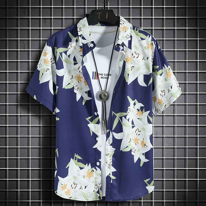 Hawaiian Beach Shirts Men'S Short-Sleeved Casual Shirts Seaside Vacation Quick-Drying Clothes Loose Floral Tops-Gennys fashion