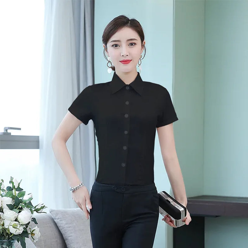 Korean Fashion White Shirt Women Autumn Short Sleeve Blouse Slim Office Lady Tops Women'S Shirt S-5XL Student Shirt Women'S Wear-Gennys fashion