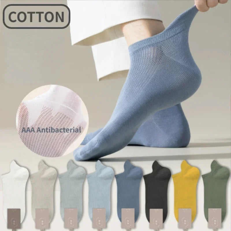 5Pairs High Quality Men Ankle Socks Breathable 96% Pure Cotton Sports Mesh Casual Summer Thin Short Anti-Bacterial Sock-Gennys fashion