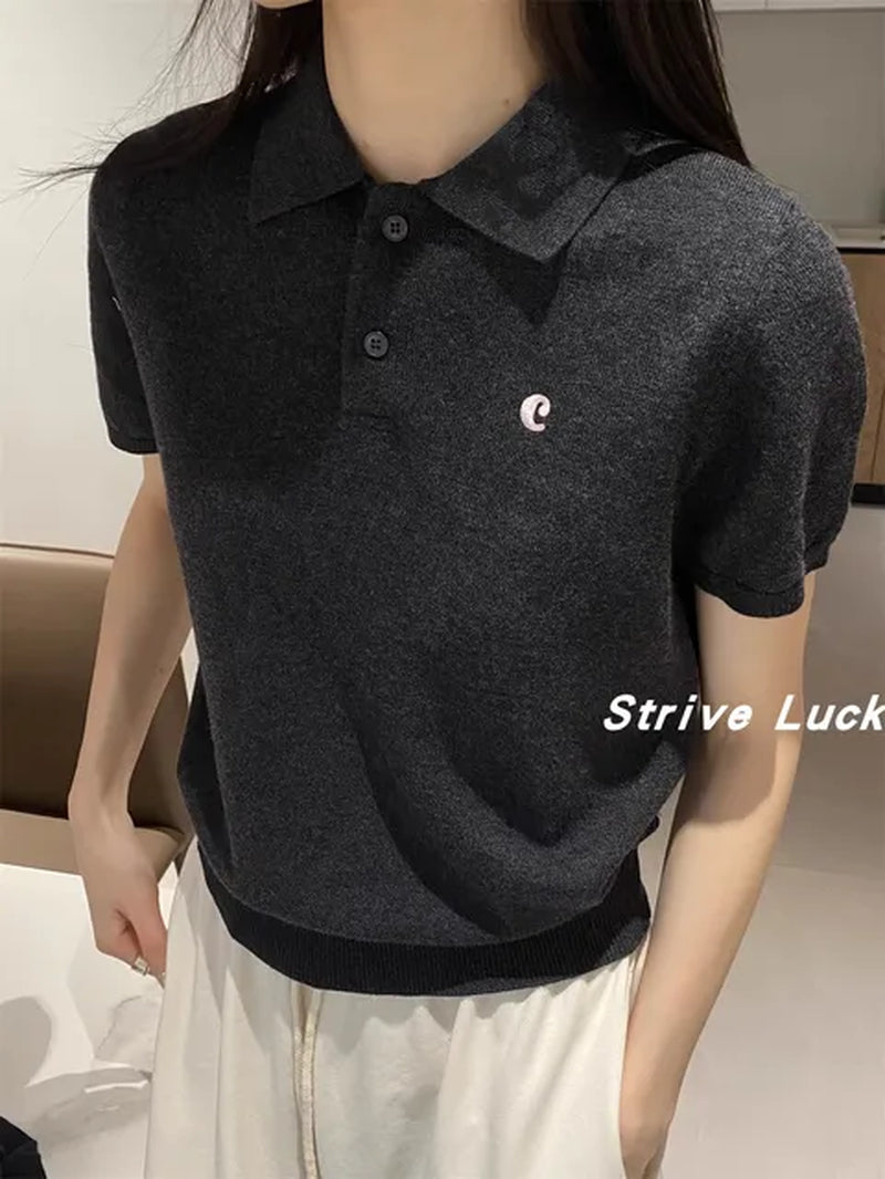 2024 New Spring/Summer Cashmere Short Sleeve Knitted Women POLO Collar Short Sleeve Cashmere Short Sleeve Women-Gennys fashion