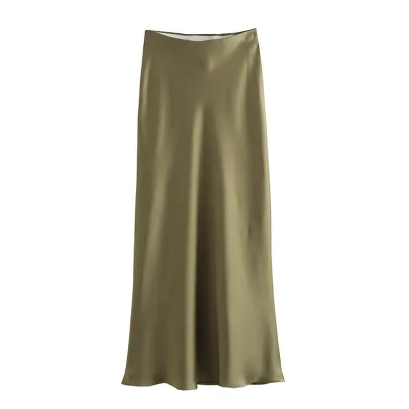 Stretchy Satin High Waist Long Skirt